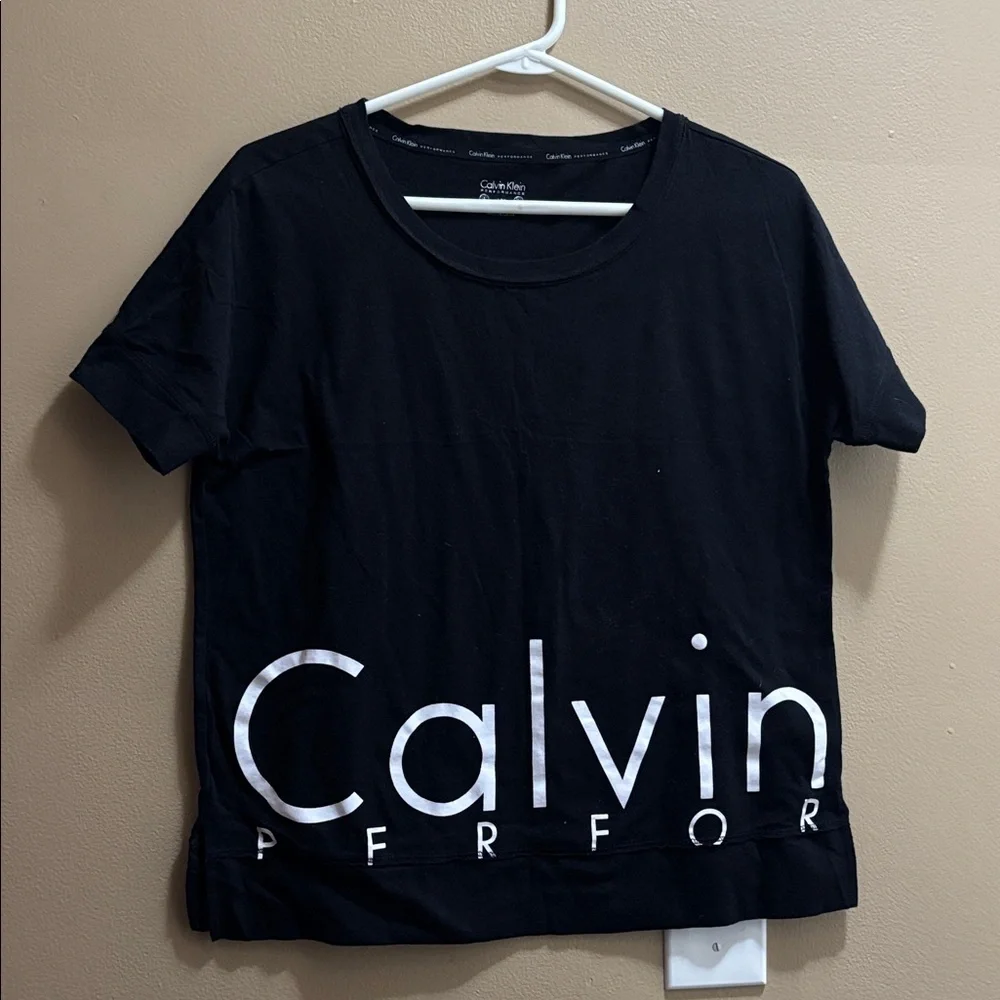 Calvin Klein Black Tee with White Logo - Picture 1 of 2